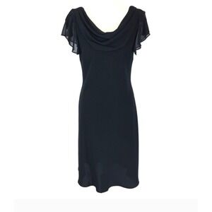 Dressbarn Collection Draped Cowl Neck Dress Womens 6 Black Flutter Sleeve A-Line